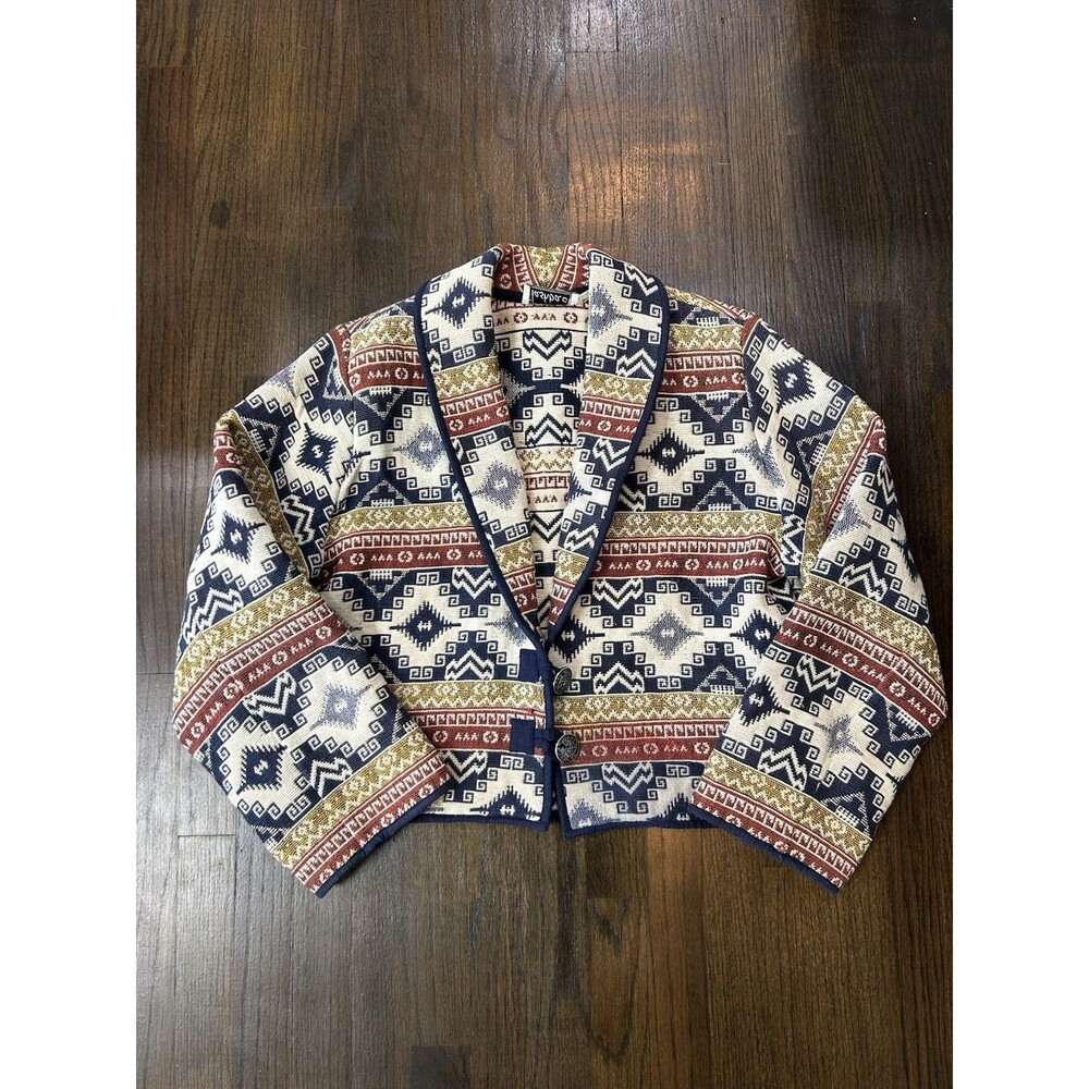 Vintage Flashback Aztec Woven Tapestry Cropped Jacket L Western Southwestern
